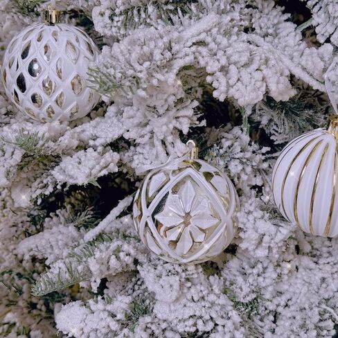 XmasExp Vintage Rustic Christmas Ball Ornaments Sets Farmhouse Distressed Christmas Tree Decorations Shatterproof Antique Traditional Style Xmas Hanging Ornaments （White Gold, 12Pcs in Saudi Arabia