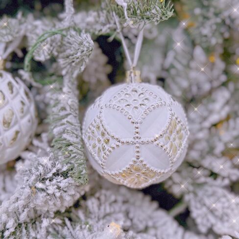 XmasExp Vintage Rustic Christmas Ball Ornaments Sets Farmhouse Distressed Christmas Tree Decorations Shatterproof Antique Traditional Style Xmas Hanging Ornaments （White Gold, 12Pcs in Saudi Arabia