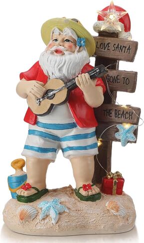 Lighted Christmas Beach Santa Decorations LED Dreams Santa Claus by The Sea Seaside Christmas Tabletop Figurines Collectibles Resin Table Statues Centerpiece Xmas Gift Party Home Decor (Chair) in Saudi Arabia