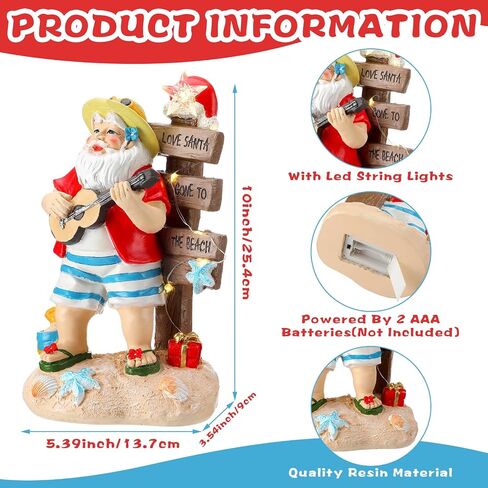 Lighted Christmas Beach Santa Decorations LED Dreams Santa Claus by The Sea Seaside Christmas Tabletop Figurines Collectibles Resin Table Statues Centerpiece Xmas Gift Party Home Decor (Chair) in Saudi Arabia