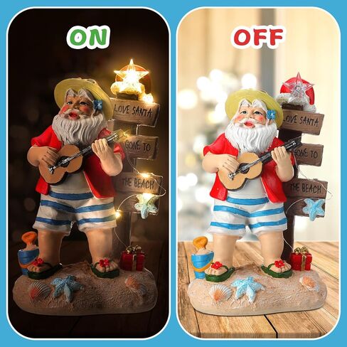 Lighted Christmas Beach Santa Decorations LED Dreams Santa Claus by The Sea Seaside Christmas Tabletop Figurines Collectibles Resin Table Statues Centerpiece Xmas Gift Party Home Decor (Chair) in Saudi Arabia