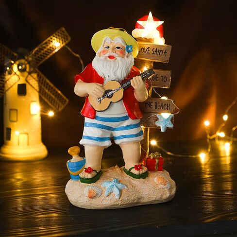 Lighted Christmas Beach Santa Decorations LED Dreams Santa Claus by The Sea Seaside Christmas Tabletop Figurines Collectibles Resin Table Statues Centerpiece Xmas Gift Party Home Decor (Chair) in Saudi Arabia