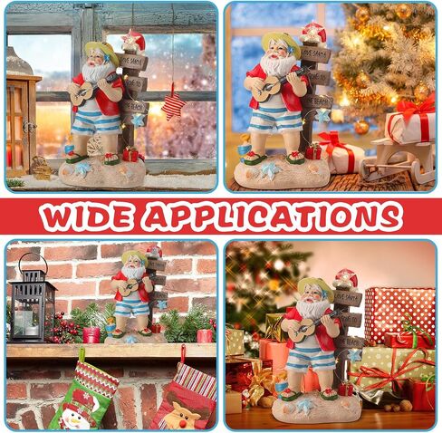 Lighted Christmas Beach Santa Decorations LED Dreams Santa Claus by The Sea Seaside Christmas Tabletop Figurines Collectibles Resin Table Statues Centerpiece Xmas Gift Party Home Decor (Chair) in Saudi Arabia