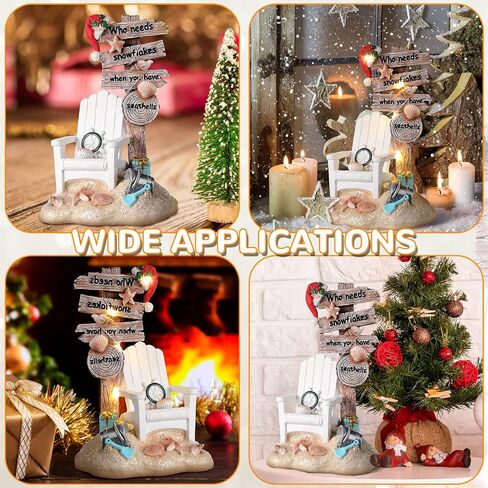 Lighted Christmas Beach Santa Decorations LED Dreams Santa Claus by The Sea Seaside Christmas Tabletop Figurines Collectibles Resin Table Statues Centerpiece Xmas Gift Party Home Decor (Chair) in Saudi Arabia
