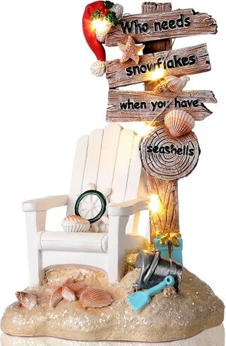 Lighted Christmas Beach Santa Decorations LED Dreams Santa Claus by The Sea Seaside Christmas Tabletop Figurines Collectibles Resin Table Statues Centerpiece Xmas Gift Party Home Decor (Chair) in Saudi Arabia