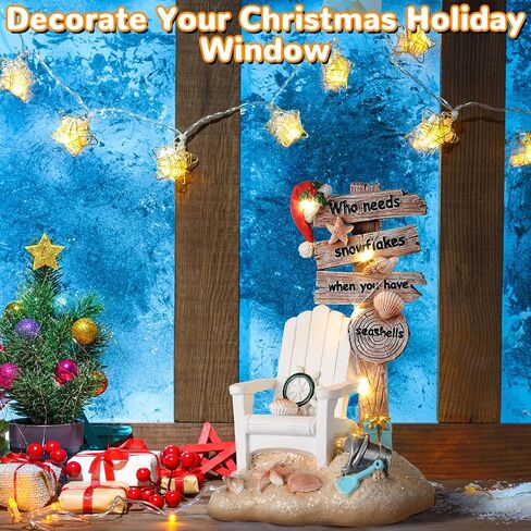 Lighted Christmas Beach Santa Decorations LED Dreams Santa Claus by The Sea Seaside Christmas Tabletop Figurines Collectibles Resin Table Statues Centerpiece Xmas Gift Party Home Decor (Chair) in Saudi Arabia