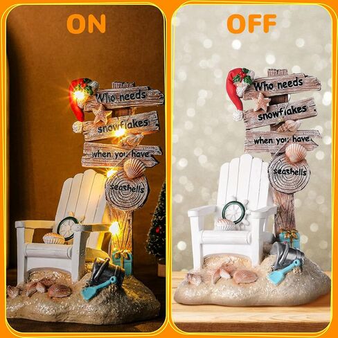 Lighted Christmas Beach Santa Decorations LED Dreams Santa Claus by The Sea Seaside Christmas Tabletop Figurines Collectibles Resin Table Statues Centerpiece Xmas Gift Party Home Decor (Chair) in Saudi Arabia