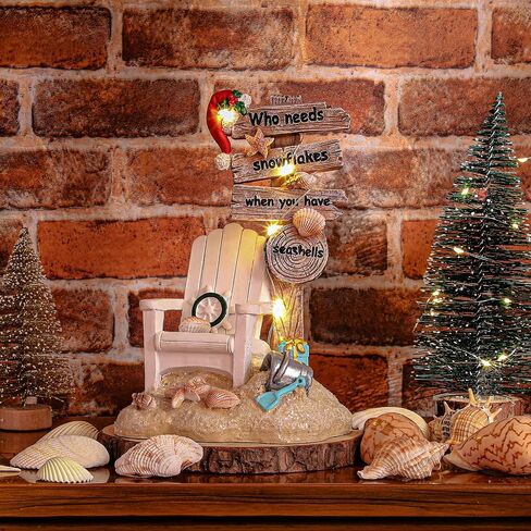 Lighted Christmas Beach Santa Decorations LED Dreams Santa Claus by The Sea Seaside Christmas Tabletop Figurines Collectibles Resin Table Statues Centerpiece Xmas Gift Party Home Decor (Chair) in Saudi Arabia