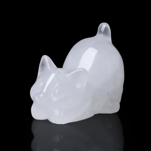 Black Cat Statue Obsidian Crystal Cat Carved Room Decor Figurines for Office Lazy Sculpture Handcrafted Healing Stone Desk Cute Natural Decoration Gemstones Gifts for Cat Lovers in Kuwait