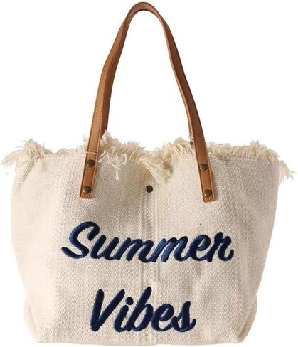 Rong Shop Women Large Beach Canvas Tote Bag Summer Vibes Beach Bag Big Capacity Tassel Handbag in Saudi Arabia