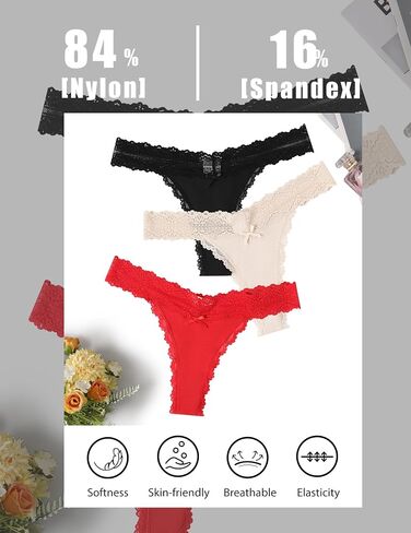 Avidlove Women's Lace Waist Thongs Underwear Ribbed Sexy T Back Panties for Women Pack in Saudi Arabia