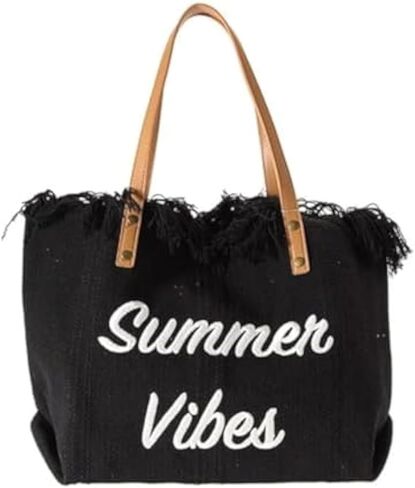 Rong Shop Women Large Beach Canvas Tote Bag Summer Vibes Beach Bag Big Capacity Tassel Handbag in Saudi Arabia