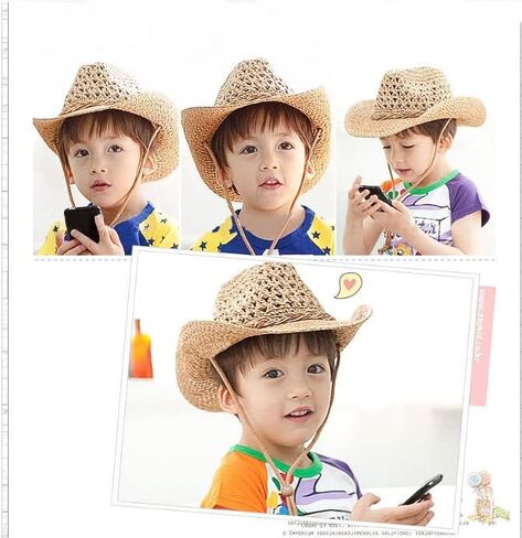 Adults/Kids Straw Cowboy Sun Hat Shapeable Wide Brim Cap Western Style Country UPF 50+ Cap Hollow Breathable Summer Beach Hat in Kuwait