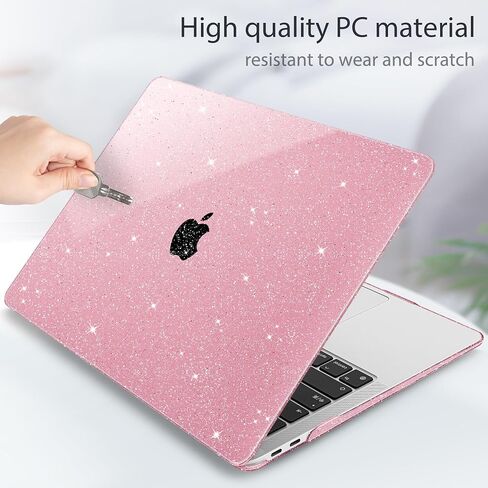 Mektron Glitter Case for 2022 MacBook Air 13 Inch A2337 Compatible with 2021-2018 Release M1 A2179 A1932, Sparkly Plastic Hard Shell Cover with Touch ID, Gypsophila Pink in Saudi Arabia