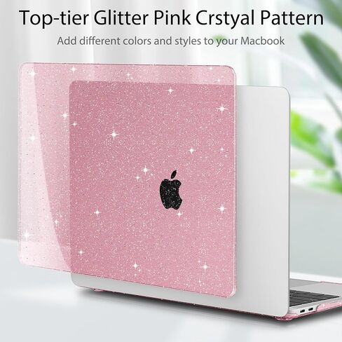 Mektron Glitter Case for 2022 MacBook Air 13 Inch A2337 Compatible with 2021-2018 Release M1 A2179 A1932, Sparkly Plastic Hard Shell Cover with Touch ID, Gypsophila Pink in Saudi Arabia