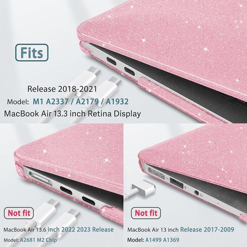 Mektron Glitter Case for 2022 MacBook Air 13 Inch A2337 Compatible with 2021-2018 Release M1 A2179 A1932, Sparkly Plastic Hard Shell Cover with Touch ID, Gypsophila Pink in Saudi Arabia