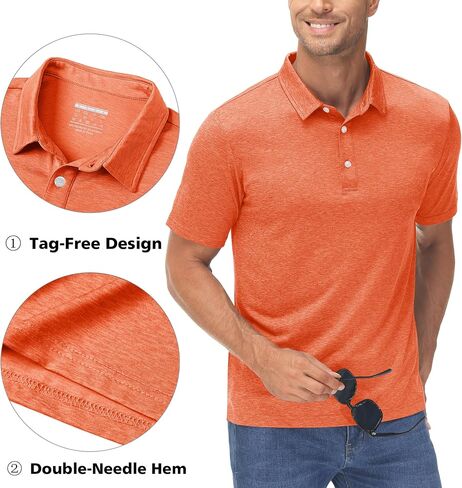 MAGCOMSEN Men's Short-Sleeve Polo,Golf Shirts for Men 3-Button Moisture Wicking,Athletic Casual Collared T-Shirt in Kuwait