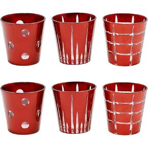 Red Glass Votive Candle Holders Set of 6, Hand Carved Vintage Candle Holder,Tea Light Holder Bulk for Home & Party Decor, Wedding Party Table Candle Holder Centerpiece, Valentine's Day