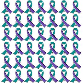 Suicide Awareness Ribbon Pin 50 Pcs Purple & Teal Lapel Pins for Sexual Assault Suicide Prevention Awareness