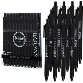 Loddie Doddie Black Gel Pens - 12 Pack 0.7 mm Medium Point, Smooth Writing Retractable Pens - No Smudge, No Smear, Bleed-Free for Journaling & Note Taking