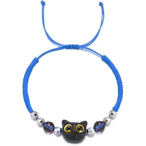 Black Cat Strand Bracelet Kawaii Kitten Adjustable Braided Bracelet Friendship Birthday Jewelry Gifts for Animals Lovers