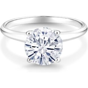 14K White Gold Forever Brilliant Moissanite from Charles & Colvard Solitaire Engagement Ring For Women (1.90 Cttw, Round 8MM, Available in size 5, 6, 7, 8, 9)