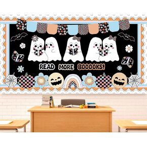 Halloween Bulletin Board Decorations Set Boho Cute Ghost Paper Cutouts Blackboard Border Classroom Decorations Supplies for Halloween Party School Nursery Classroom Chalkboard Office Home Wall Decor