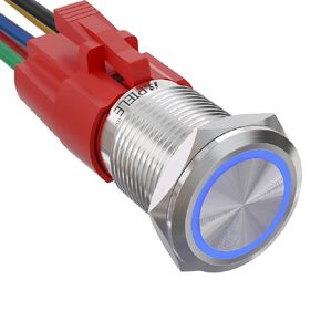 APIELE 110V 16mm Latching Push Button Switch AC DC On Off Black Shell with LED Angel Eye Head for 0.63" Mounting Hole with Wire Socket Plug Self-Locking (Black)