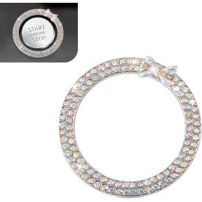 1 PC Bling Car Ignition Switch Button Decorative Ring, Inlaid with Double Row Diamonds Bow Design Metal One-Point Start Switch Ring, Personalized Self-Adhesive Accessories (Multicolored)