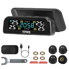 iMounTEK Tire Pressure Monitoring System Wireless Solar TPMS Car Tire Pressure Monitoring System Auto Tire Pressure Monitor with Built-in Sensors Temperature Alarm for Car SUV Sedan RV (Inside)