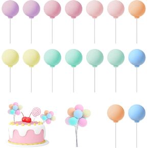 16Pcs Balloon Cake Topper Colorful Balls Cupcake Toppers Round Clay Mini Balloons Birthday Cake Decorations for Birthday Baby Shower Wedding Anniversary Party Cake Decorations