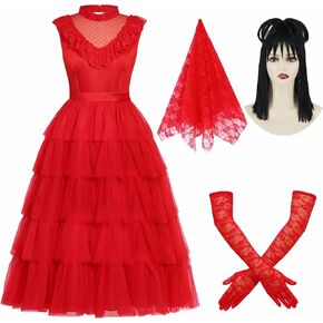 Women Bride Cosutme Red Gothic Wedding Dress Scary Halloween Costumes Adult Horror Movie Character Cosplay Outfit