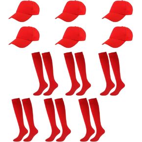 Geyoga 12 Packs Halloween Baseball Costume Accessories for Women Red Baseball Hats and Socks Blank Baseball Caps Baseball Socks for Halloween Cosplay, Baseball Group, Theme Party