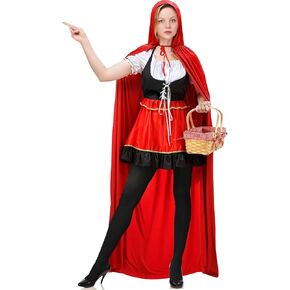Women's Riding Hood Costume Christmas Halloween Party Dress with Red Cloak Cape Adult Cosplay Costumes for Women
