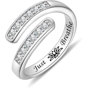 925 Sterling Silver Just Breathe Ring Inspirational Jewelry Rings Adjustable Ring for Women Men