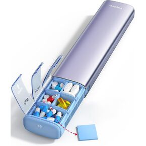 Vaydeer 7 Day Weekly Pill Organizer (Support 2 Times a Day), Metal Travel Pill Case, Large Capacity Daily Cute Pill Box for Supplements, Pills, Vitamins and Medication (Sliver)