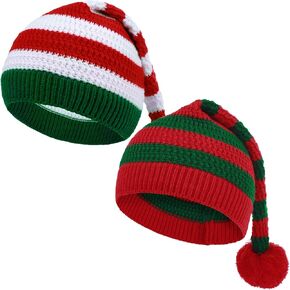 2PCS Christmas Knitted Hats Women Men Crochet Beanie Santa Hats Elf Hats Xmas Party Caps