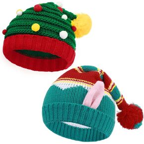 2PCS Christmas Knitted Hats Women Men Crochet Beanie Santa Hats Elf Hats Xmas Party Caps in Kuwait