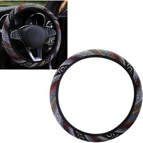 jeseny 1 Pack Bohemian Car Steering Wheel Covers, Braided Linen Breathable Steering Wheel Cover, Universal Fit 15In Car Anti-Slip Sweat-Absorbing Steering Wheel Decorative Cover (Multicolored #125)
