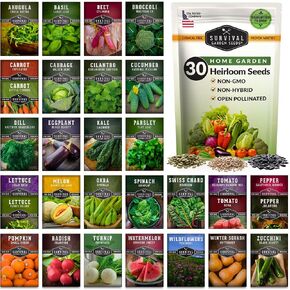 Survival Garden Seeds Home Garden Collection - 30 Pack with 18,500+ Non-GMO Heirloom Vegetable, Fruits, Herb Seed Varieties for Planting - Plant & Grow Survival Food & Emergency Preparedness Gear