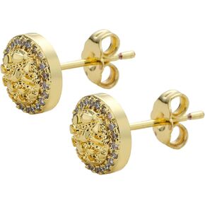 14K Gold Plated Nugget Earrings For Men，Cubic Zirconia Earrings Studs Gold，Unisex Round Roung Textured Cookie Nugget Stud