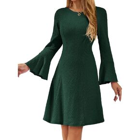 HomRain Women's Casual Knit Dress Fall Dresses Long Bell Sleeve Dress A-Line Dresses for Women 2024 Crewneck Sweater Dress in Kuwait