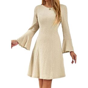 HomRain Women's Casual Knit Dress Fall Dresses Long Bell Sleeve Dress A-Line Dresses for Women 2024 Crewneck Sweater Dress