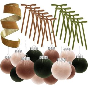 Syhood 37 Pcs Christmas Velvet Ornaments Decor Kit Include 18 Christmas Tree Velvet Balls 18 Vintage Velvet Bows 5.5 Yard Velvet Ribbon for Holiday Xmas Tree Decor (Green)