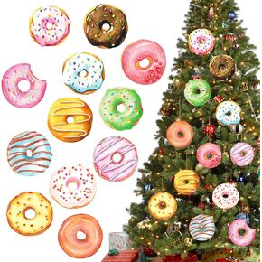 Donut Hanging Ornament Wooden Hanging Decoration Cute Pendant with Hemp Rope for Home Party Wall Decor, 24 Pack