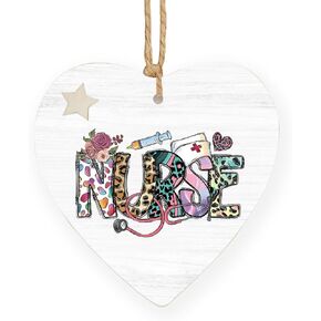 Nurses Gifts for Christmas,Nurse Wooden Heart Hanging Ornament, Nurse Hanging Ornament for Christmas Tree, Nurse Gifts, Future Nurse Gifts, Nursing Gifts, Nurse Leopard Decorative 680