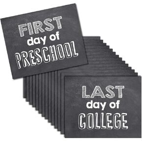 Grade Signs for Pictures of First Day & Last Day of School Props, 8 inches x 10 inches, Chalkboard Design of 15 Grade Signs from Preschool to College