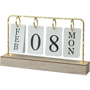 Generic Flip Calendar Month, Date and Day Nordic Wooden Base Metal Frame Delicate Reusable with Light Perpetual for Decor Office Bedroom Hotel Bar - Without Bowknot