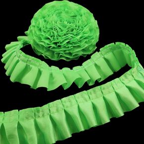 White Ruffle Pleated Lace Trim Satin Ribbon Gather Ruffle Edge for Applique Sewing Crafts, Home Decoration