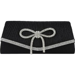 Envelope Clutch Purse Women Rhinestone Bow Sparkly Evening Bag Glitter Wedding Party Prom Handbag, Black